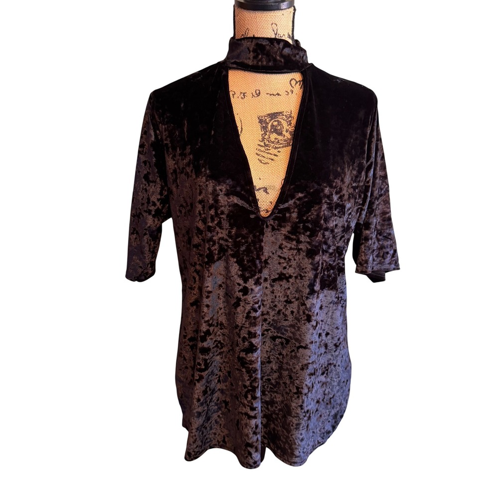 Boohoo Womens Velvet Goth Gothic‎ Evening Choker Neck Keyhole Top Black Size 14